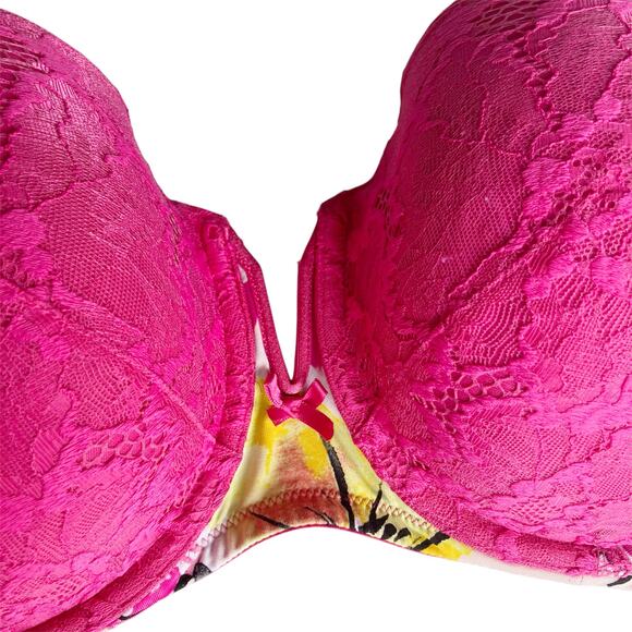 Cacique Lightly Lined Multi-way Strapless Bra Size 40DDD Floral Print Pink Lace - Picture 11 of 16